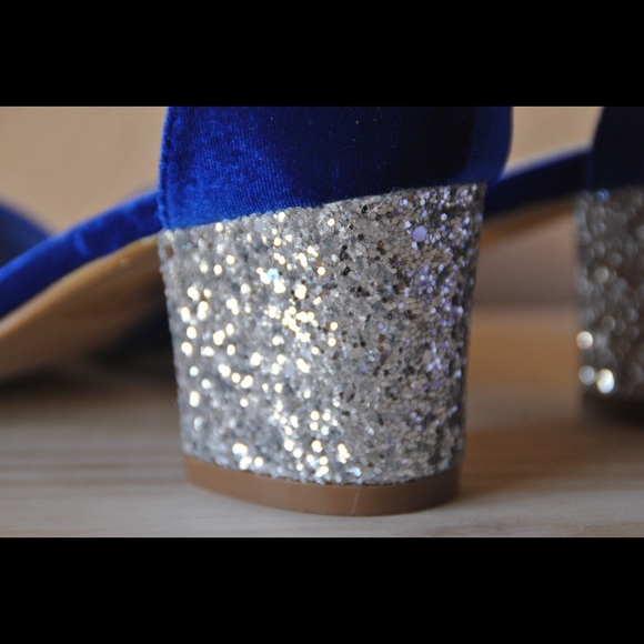Navy Velvet and blue glitter heels size 6 - Picture 4 of 6
